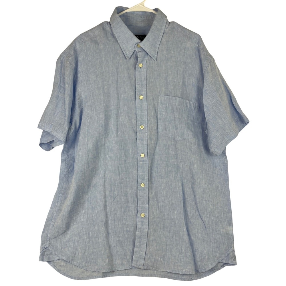 Orvis Button Down Shirt Mens XL 100% Linen Short Sleeve Light Blue Hidden Collar